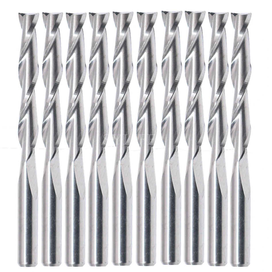 10x Solid Carbide Double Two Flute Spiral Cutter 3.175x22mm CNC Router Bits