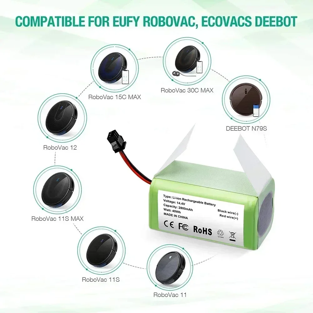

14.4V 6800mAh Li-ion Battery for for Conga 990 1090 Tesvor X500 Ecovacs Deebot N79 N79S DN622 Eufy RoboVac 11 11S RoboVac 30