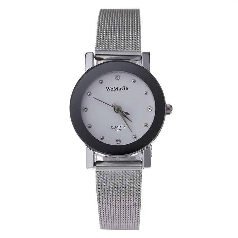 Mulheres mulheres relógios minimalismo moda relógio feminino branco dial prata malha banda quartzo relógios de pulso senhoras reloj mujer