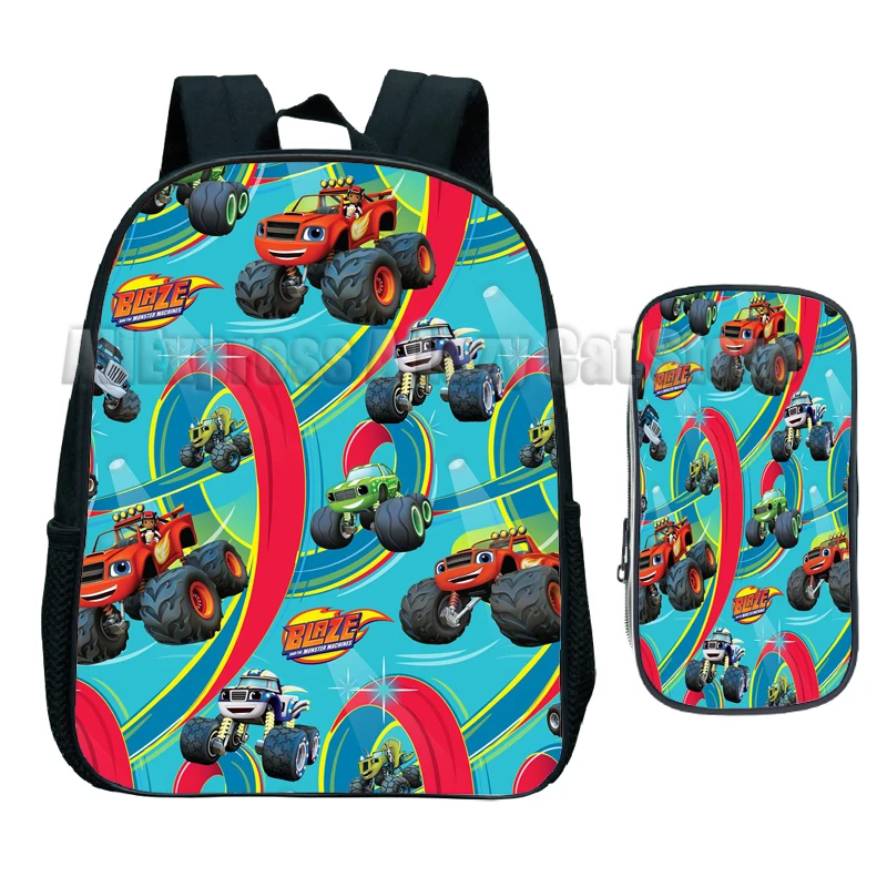 Mochila infantil Blaze and the Monster Machines, carro dos desenhos animados, mochila infantil para crianças, menina e menino, 2 peças