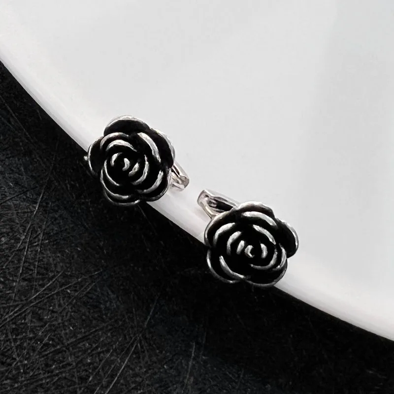 KOFSAC Vintage Rose Hoop Earrings For Women Trendy S925 Silver Jewelry Elegant Flower Earring Lady Glamorous Party Accessories