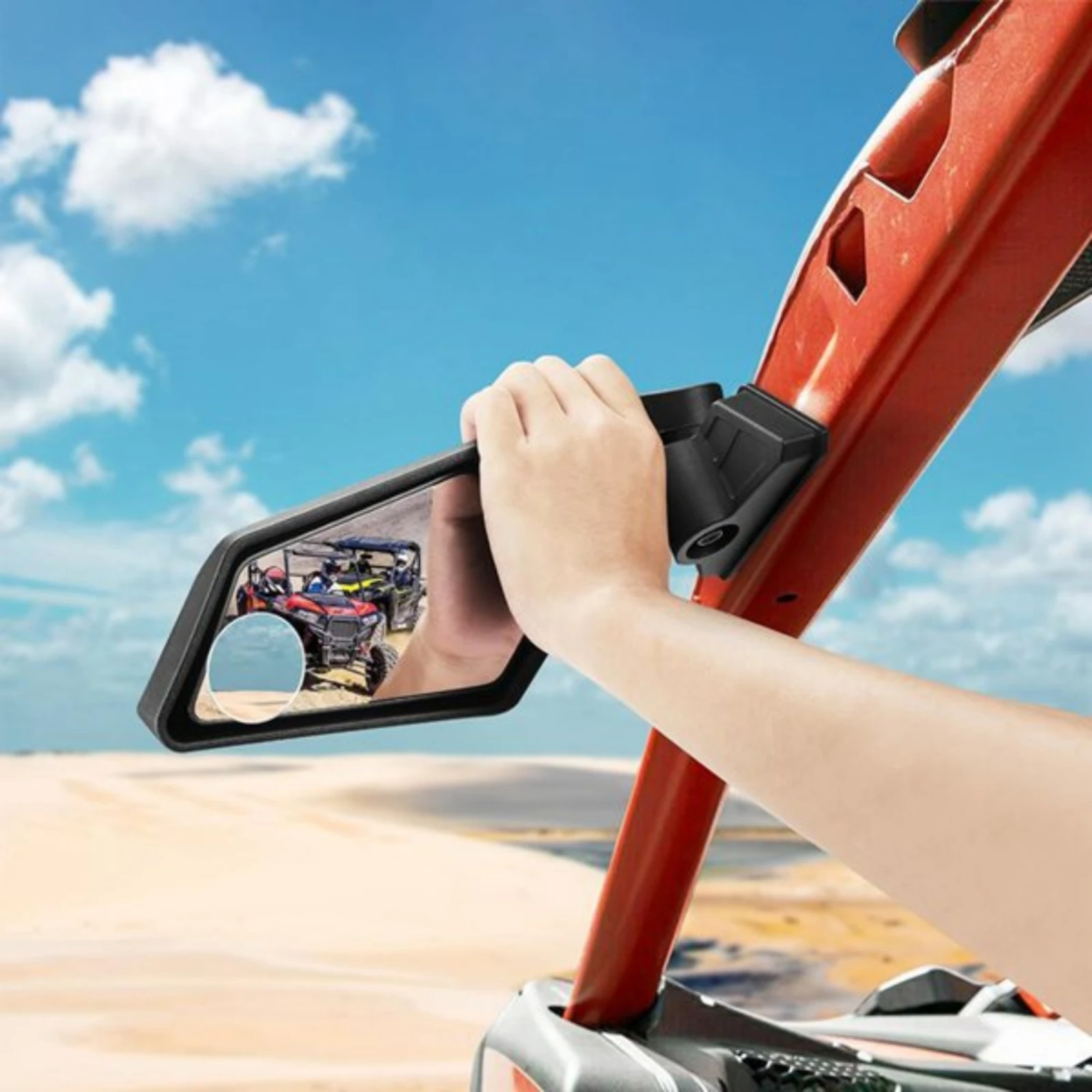 2 Pieces UTV Rearview Mirrors Black UTV Mirror Side Mirrors with Adjustable Brackets Impact-Resistant for Trail Riding