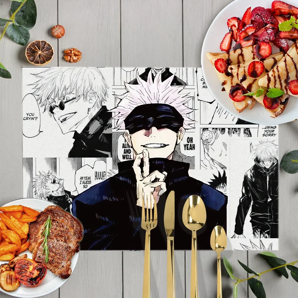 Anime Jujutsu Kaisen Table Mats Gojo Satoru Tops Yuji Itadori Table Coasters Linen Coffee Cup Pads Waterproof Kitchen Placemat