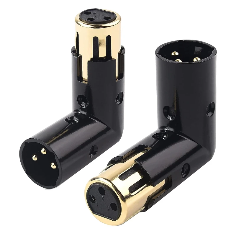 2PCS Audio Adapter Plug Adjustable Male To Female Right Angle XLR Adapter 3Pin Black (XLR 90 Degree Adapter)