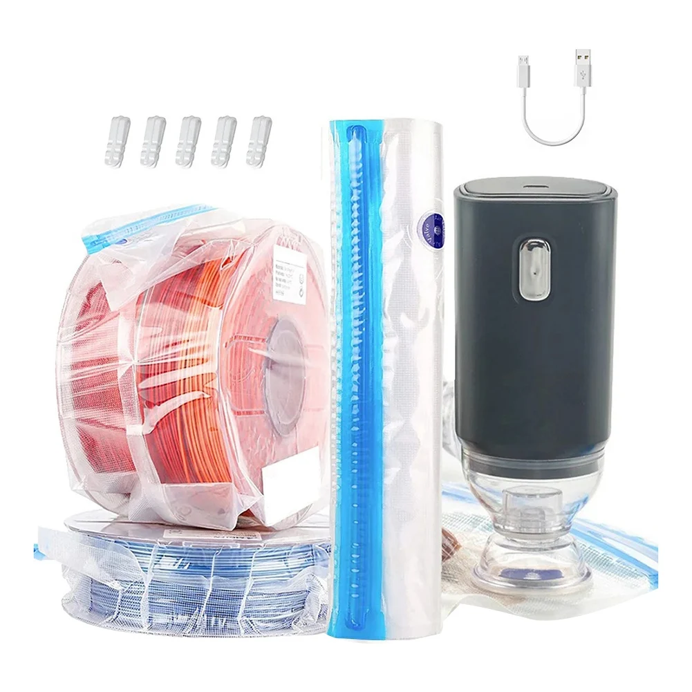 

USB Rechargeable Electric Air Pump Dryer+5PCS Bag Set for 3D Printer PLA Filament Vacuum Bag 1-Key Quick Pumping