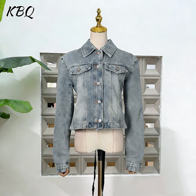 

KBQ Solid Spliced Pocket Tunic Chic Jacket for Women Lapel Long Sleeve Patchwork Button American Retro Jackets Female Fashion