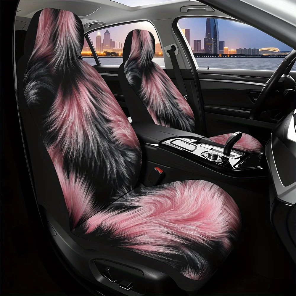 Set Of 2, Soft And Fluffy Car Seat Covers In Pink And Black, Convenient And Foldable, Fits Most Cars, Perfect For Enhancing Your
