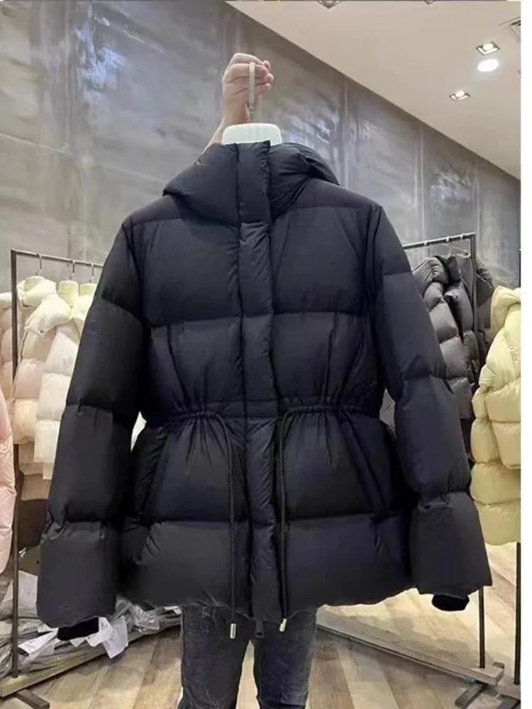 90% White Goose Down Coat Jacket Women Warm Winter Drawstring Slim Waist Thick Padded Coat