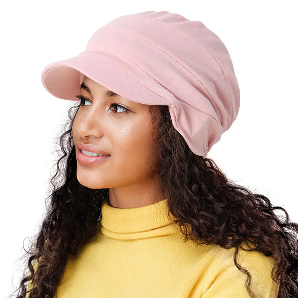 Casual Women Hijabs Cap Pleated Soft Peaked Caps Solid Color Bonnet Sun Hats Sports Short Brim Baseball Caps Head Wrap Cap