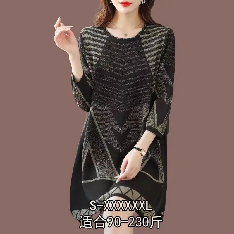 New Mid Size Round Neck Autumn/winter Cover Belly Slimming Versatile Western-style Mom Casual Knitted Geometric Sweater