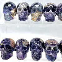 Natural Dream Amethyst Skull Crystal Carved Healing Energy Stone Crafts For Halloween Gift Or Home Decoration 1PCS