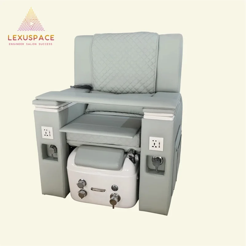 Pink Pedicure Massage Chair Adjustable Back Seat Pull-Out Footbath Basin USB Charger for Spa Nail Salon Nail Spa Made Fiberglass