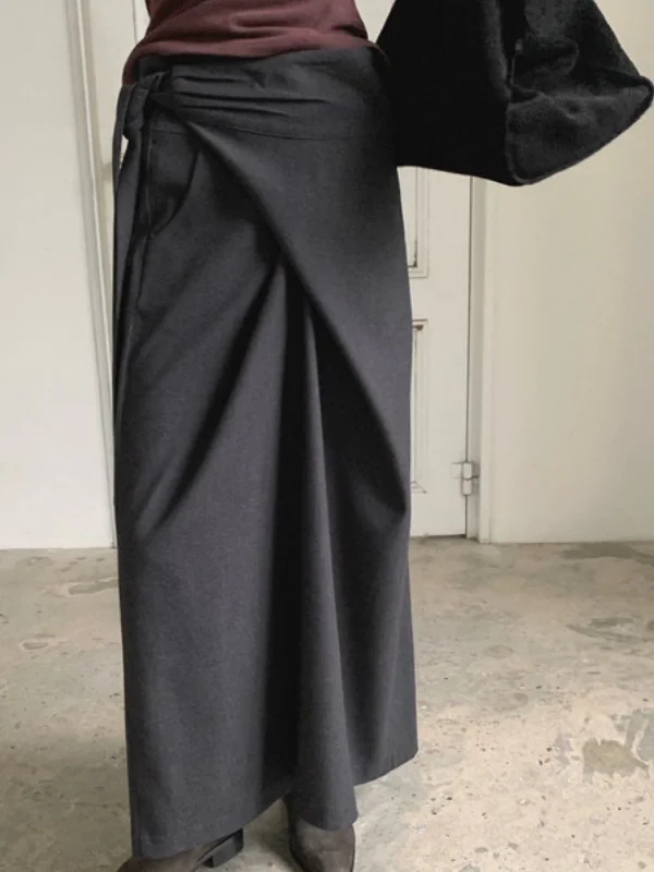 الرجعية Sle غير المتماثلة عالية الخصر النطاقات ميدي تنورة المرأة Faion الإحساس تصميم تحسس تراجع تصميم تحسس تنورة #2