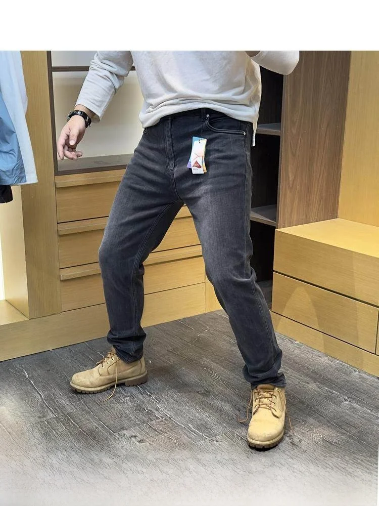 

Luxury Italian Made Men's Fce Lined Waed Denim Jeans Windproof Warm Trendy Slim Fit Jeans Youth Autumn Spring Faion