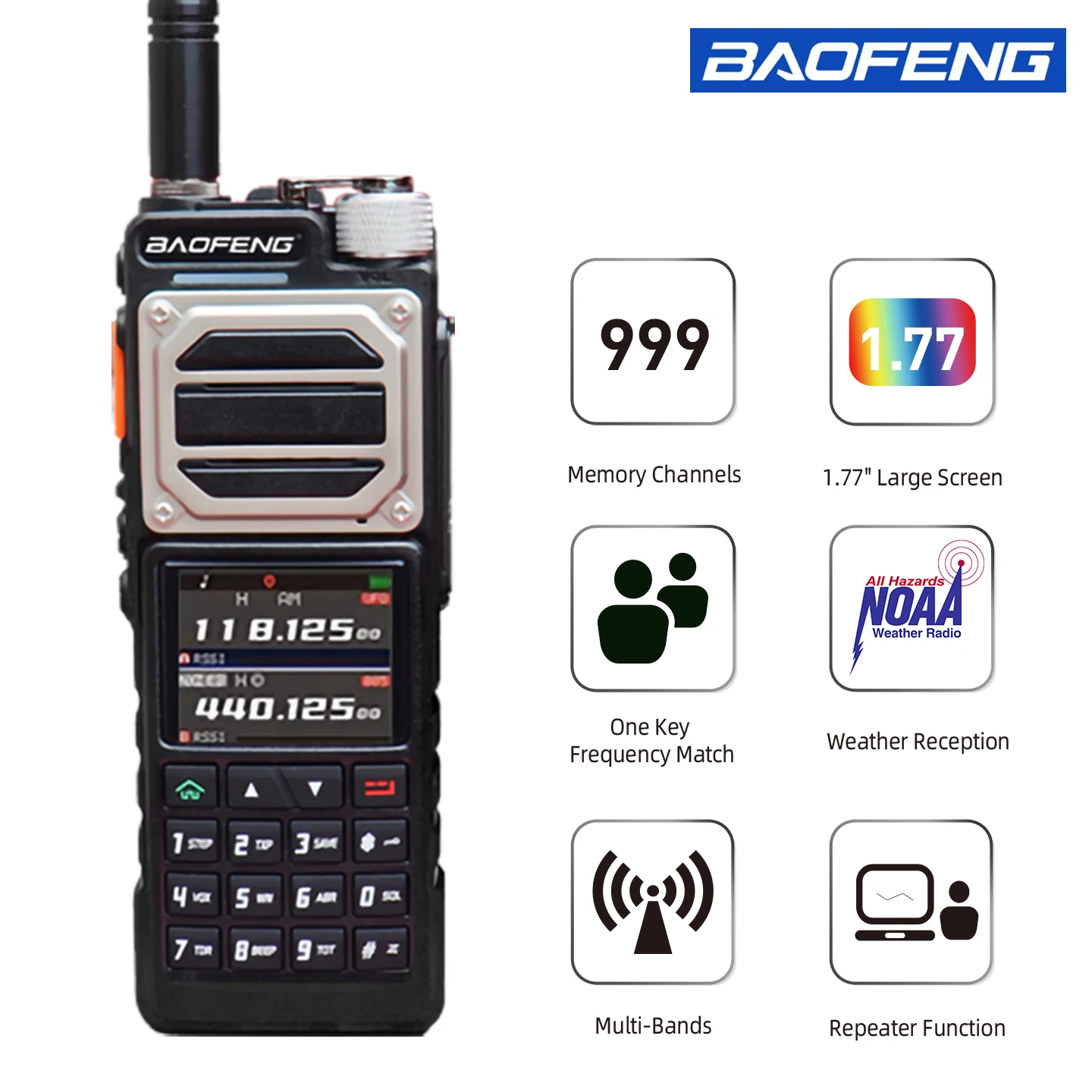 Baofeng Official Store 10KM Walkie Talkie UV-25 10W 999Ch Multi-band Amateur FM Radio Freq Copy NoAA Weather Forecast 2800mAh