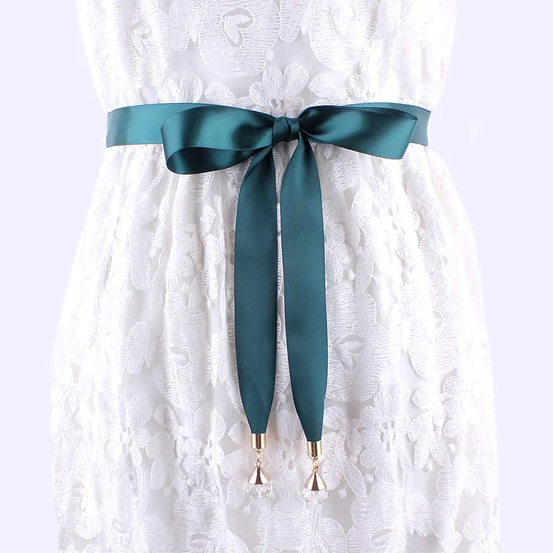 Long Black Rhinestone Fabric Belts for Women Dress Ladies Solid Silk Scarf Shirt Knot Waist Rope Female Corset Belt Strap