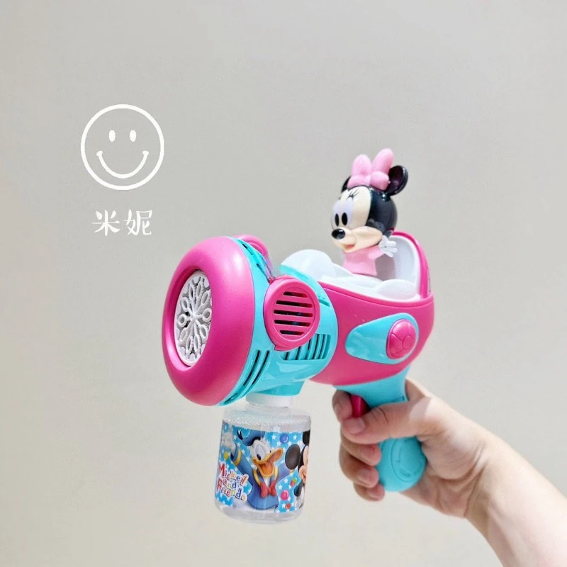 سلسلة ديزني ميكي ميني للأولاد والبنات لطيفة وبسيطة ورائعة بتصميم إبداعي كرتوني محمول باليد لعبة مسدس فقاعات كهربائي هدية