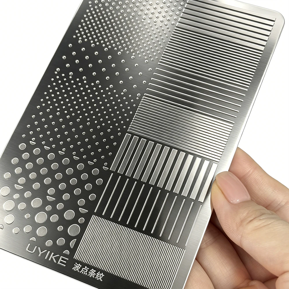 9*15cm 3D Niedliche Punkt- und Streifenmuster Nagelkunst Stempelplatte Edelstahl Geradlinige Französische Nagelschablone Nagel-Druckwerkzeuge – Detail 1