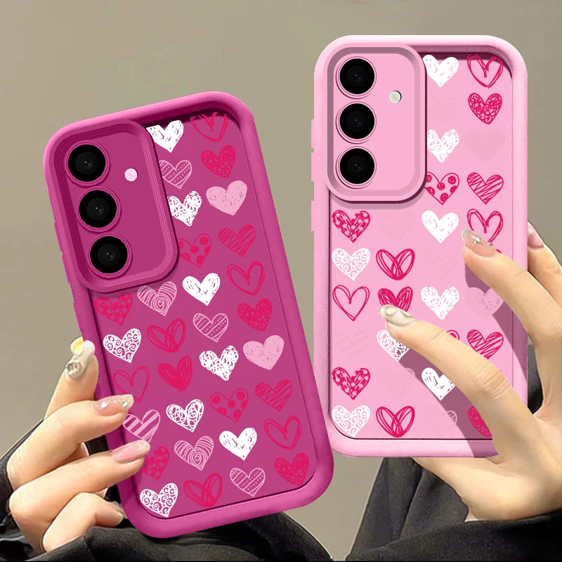 Pink Love Heart Case For Smausng Galaxy S24 S23 Ultra S22 S21 S20 FE A52 A53 A14 A34 A54 A15 A35 A55 5G Shockproof Soft Cover