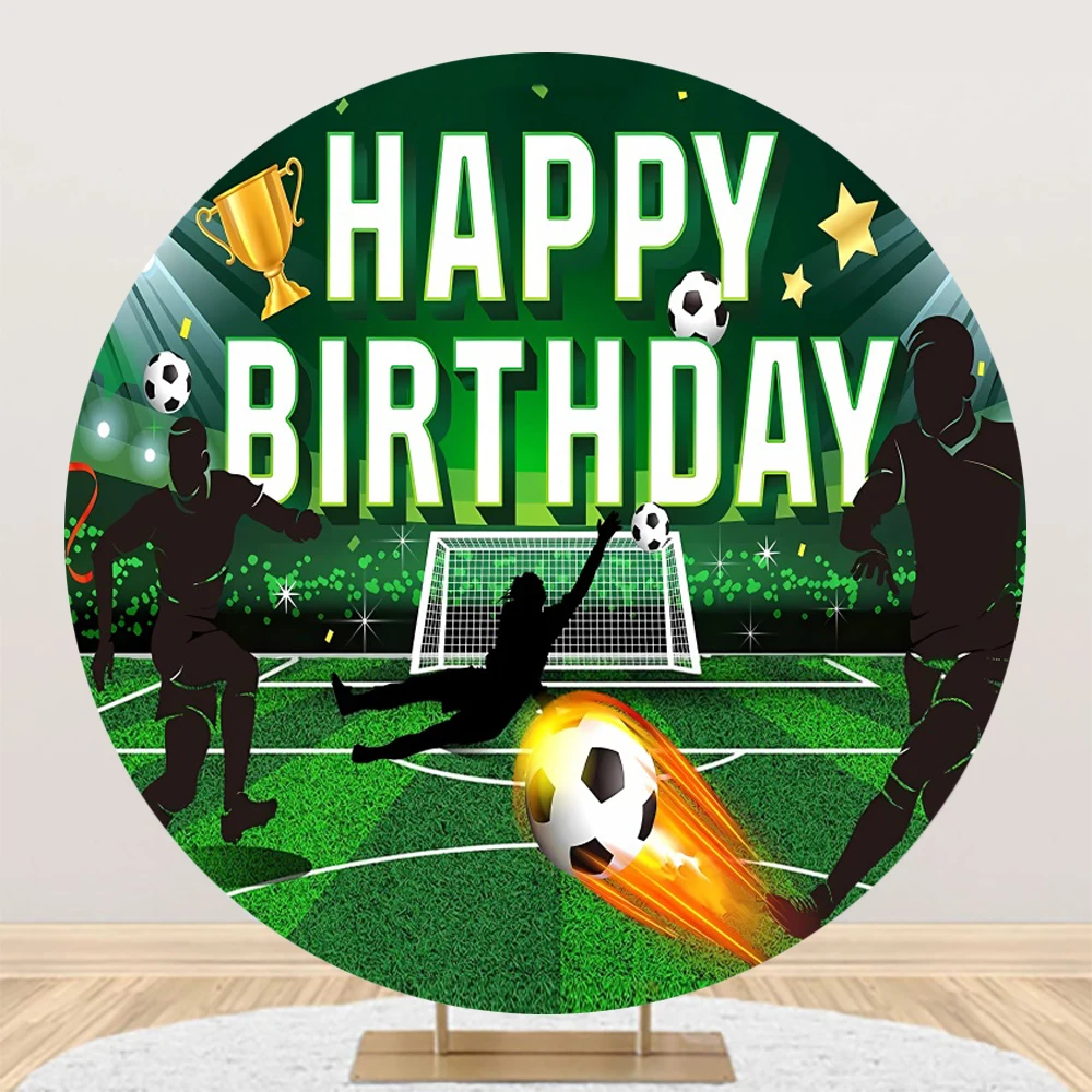 Soccer Round Photo Backdrop Boy Football Birthday Stadium Grassland Football Field Baby Shower Circle Photography Background