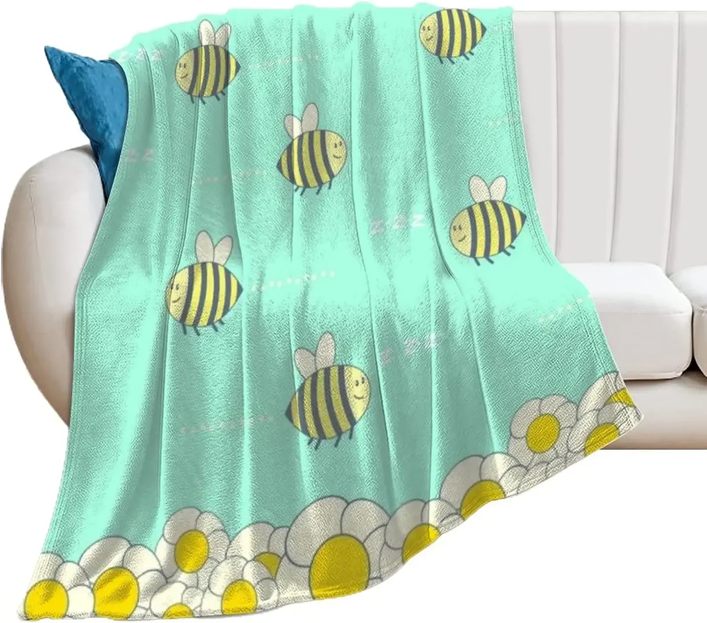 Cartoon Bee Flannel Throw Blanket Honeycomb Pattern Blanket for Sofa Couch Bed King Queen Size Super Soft Lightweight Blanket