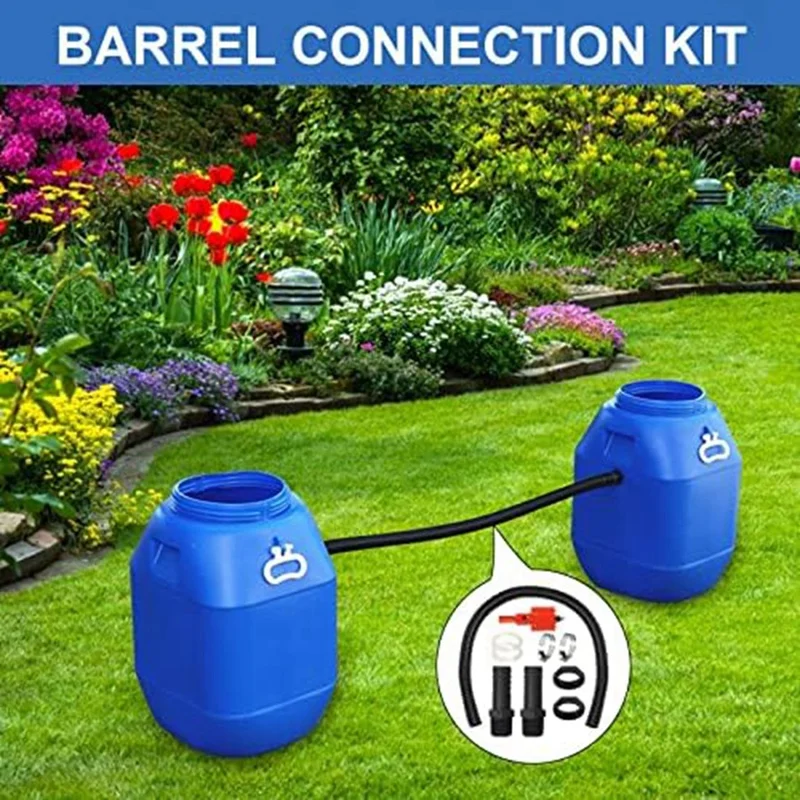 Plastic Rain Butt Connection Kit 2 Water Butt Through 1 Inch 100 Cm Connection Hose 25 Mm And Hole Opener,For Rainwater Barrels