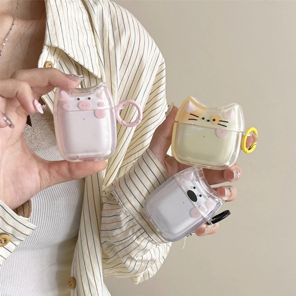 Casing Earphone Hewan Kartun Lucu untuk AirPods 3 2 1 pro pro2, Penutup Pelindung Anjing Anak Anjing Kucing Kotak Pengisi Daya Bluetooth Nirkabel