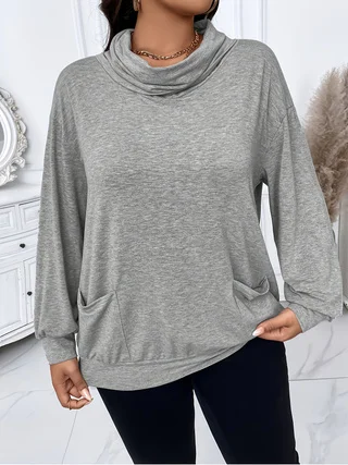 

2025 новый стиль, модный повседневный элегантный ворсовый воротник, карман, большой размер, женский топ с длинными рукавами, европейская и американская осень