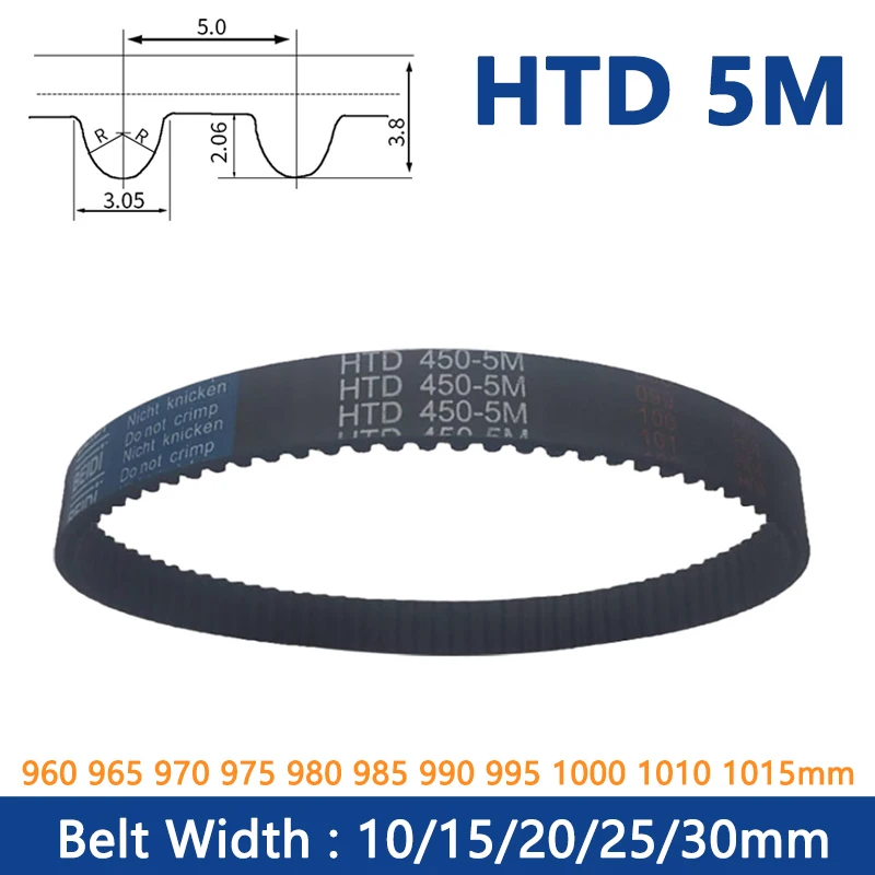 

1pc HTD5M Timing Belt Width 10 15 20 25 30mm Rubber Loop Synchronous Belt C=960 965 970 975 980 985 990 995 1000 1010 1015mm