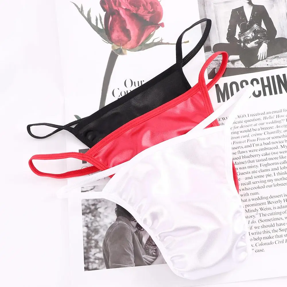 

Seamless Satin Large Size Low Rise Men's Panties G Strings Sexy Briefs Thongs