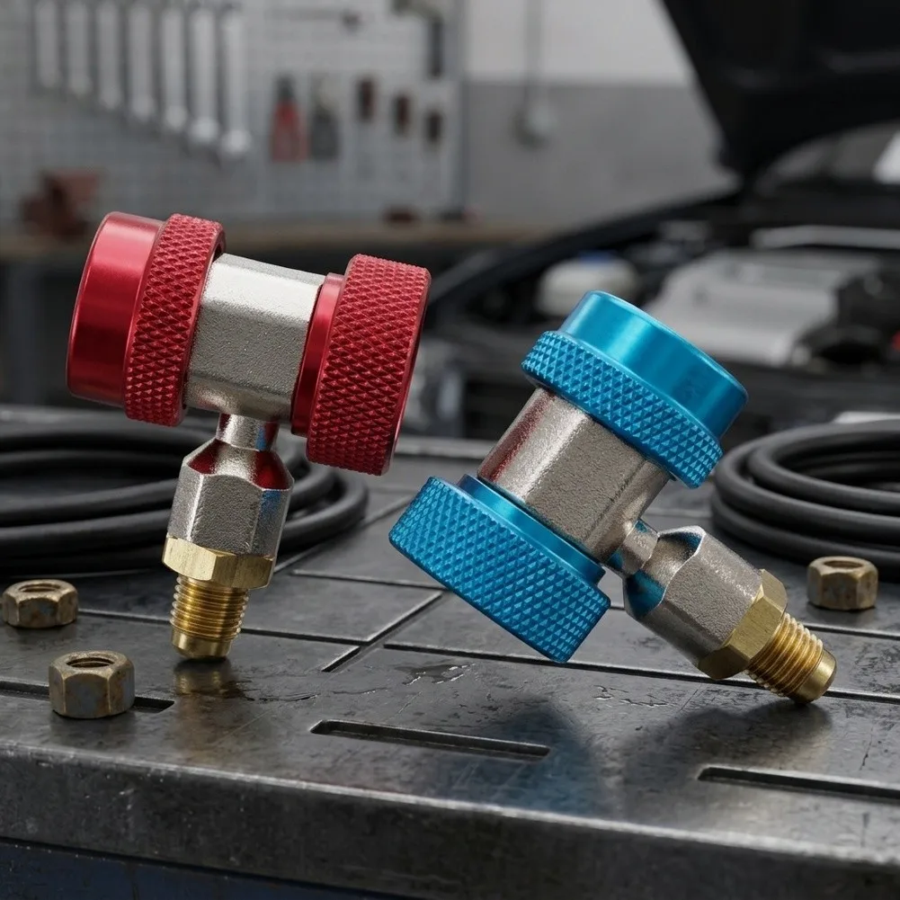 R134A Adjustable Quick Coupler Fittings Kit Aluminum Construction for AC Charging Diagnostic and Recovery Work