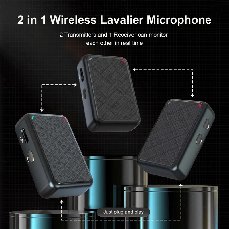 Wireless Lavalier Microphone Portable Dual Channel Audio Video Recording Lapel Mic for iPhone Android DSLR Camera Vlog YouTube