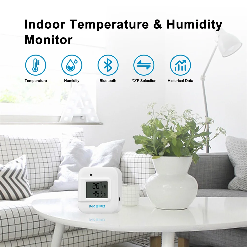 INKBIRD IBS-TH2 Plus Bluetooth Thermometer&Hygrometer Smart Sensor with External Probe Magnet Notification Alert for Greenhouse