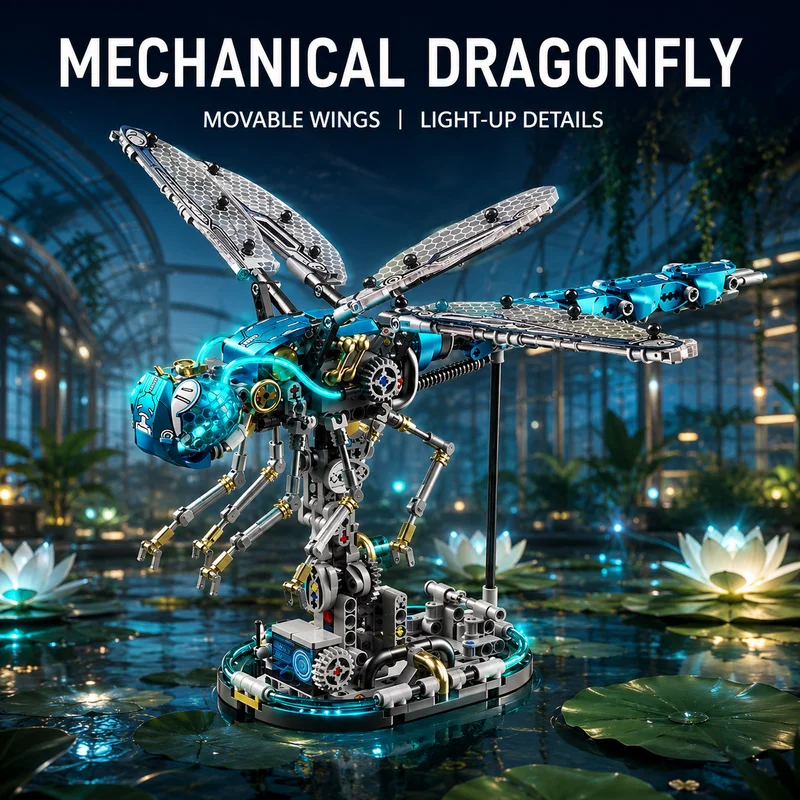 Creative Premium Mechanical Dragonfly MOC Animal Building Blocks Construction Model Desktop Collectible Ornament Gift Toy