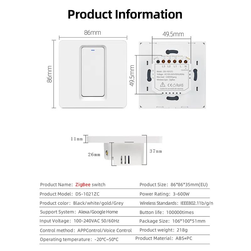 Kedia ZigBee 3.0 Smart Light Switch Tuya Smart Life APP Remote Control  No Neutral Wire Works With Alexa Google Home