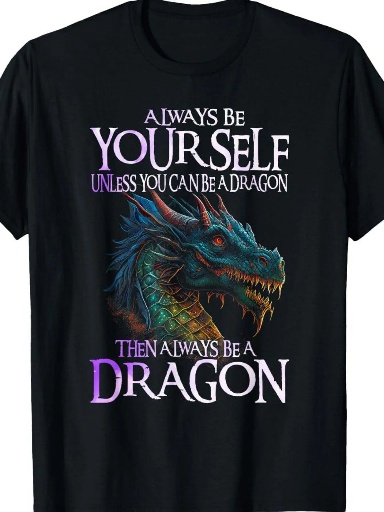 Dragon Pattern T-shirt with Retro Dragon and Chinese Character Print 