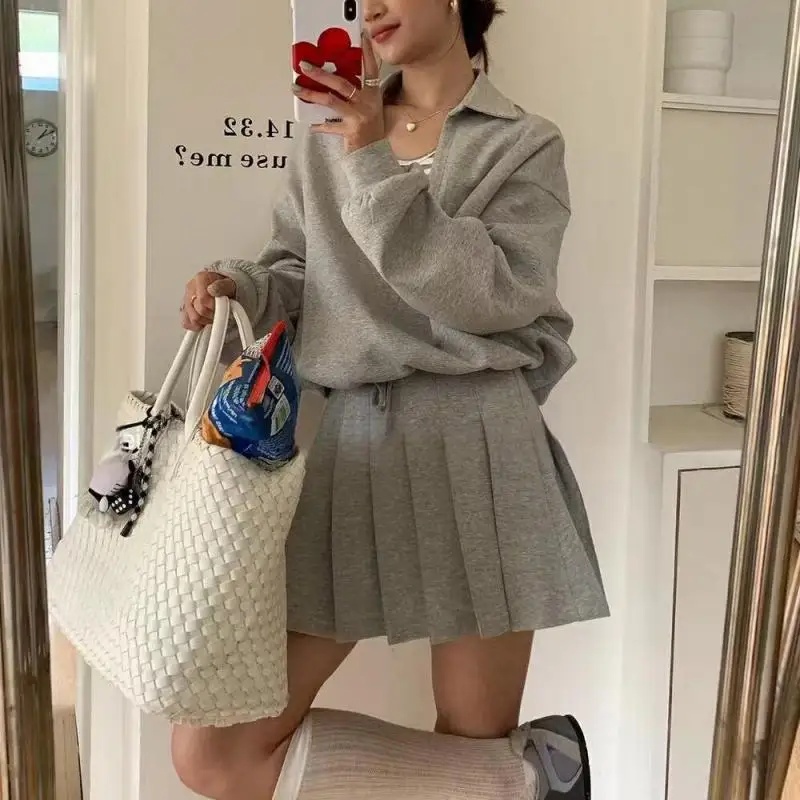 

Elegant Knitted 3 Piece Set Women Korean Fashion Pullover Coat Long Sleeve Vest High Waist A-line Skirt 2025 New