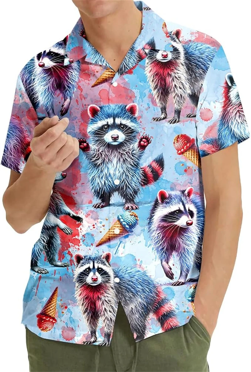 Summer Hawaiian Men's Short Sleeved Shirts 3d Print Cute Raccoon Hawaii Shirts Beach Party Tops Women Men Harajuku Tops Camisas