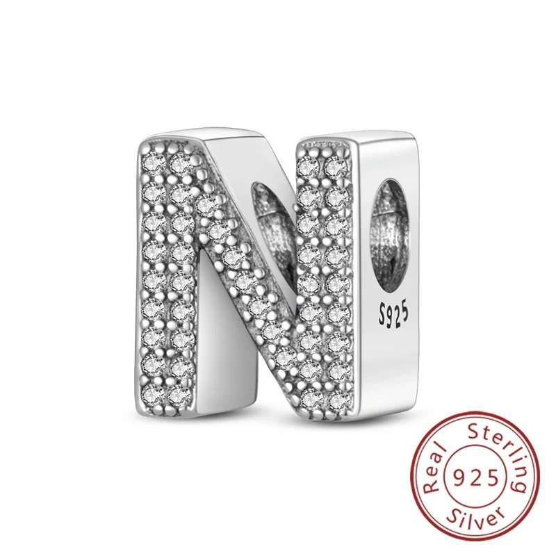 Charms aus 925er-Sterlingsilber mit 26 Buchstaben, A-Z, Alphabet-Perlen, passend für Original-Armbänder für Frauen und Mädchen, DIY, edler Schmuck, Geschenk – Detail 28
