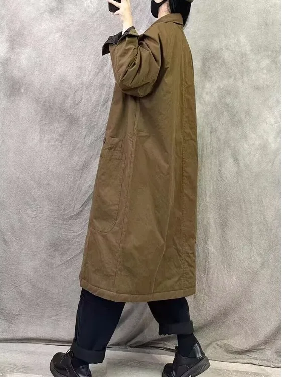 الرجعية Sle المرأة القطن Jaet منتصف طول Thiened المعتاد معطف القطن عادية ربيع الخريف الشتاء Faion ملابس خارجية #5