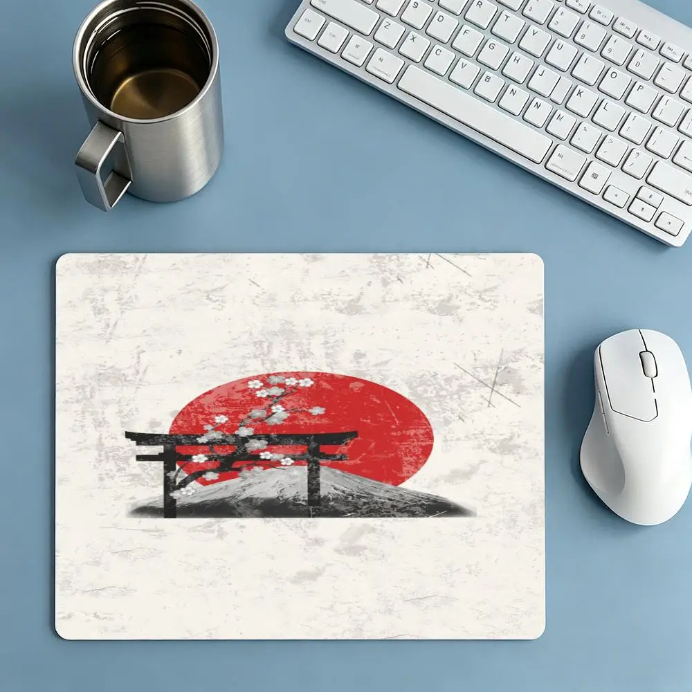 Ink Plum Branch with Flying Bird Desk Mat, Premium Bound Edge NonSlip Mouse Pad