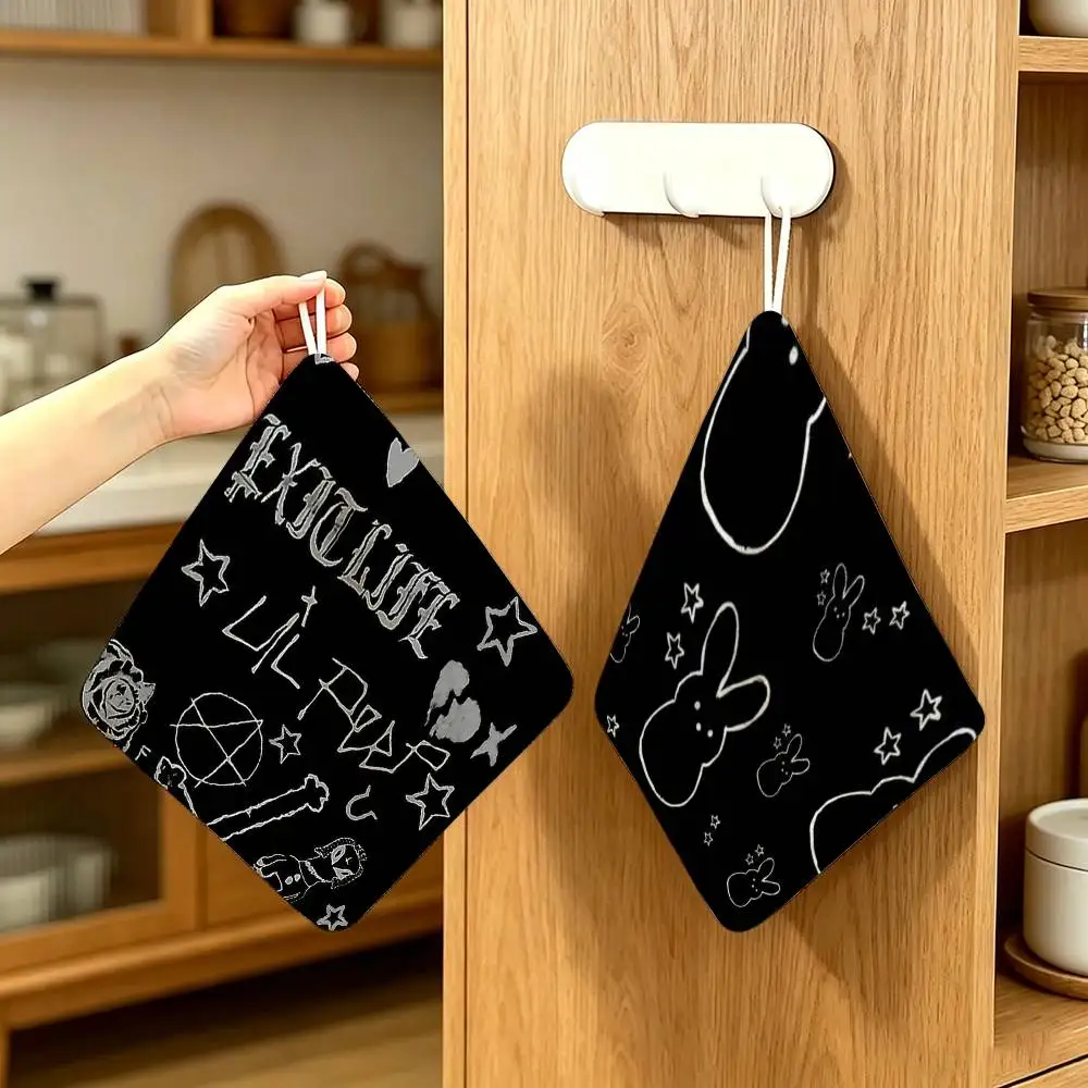 Pop Rap Album Lil Peep Hip  Polyester Cotton Daily Towel Hanging Kitchen Hand Wiping Cloth Durable for Whole House Use