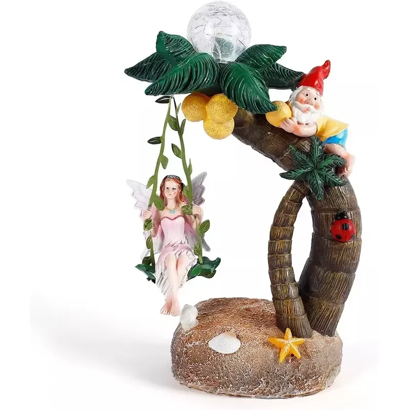 for  Large Garden Beautiful Fairy Gnomes Decorative Solar Lights Swinging Garden Home Handmade Resin Ornaments