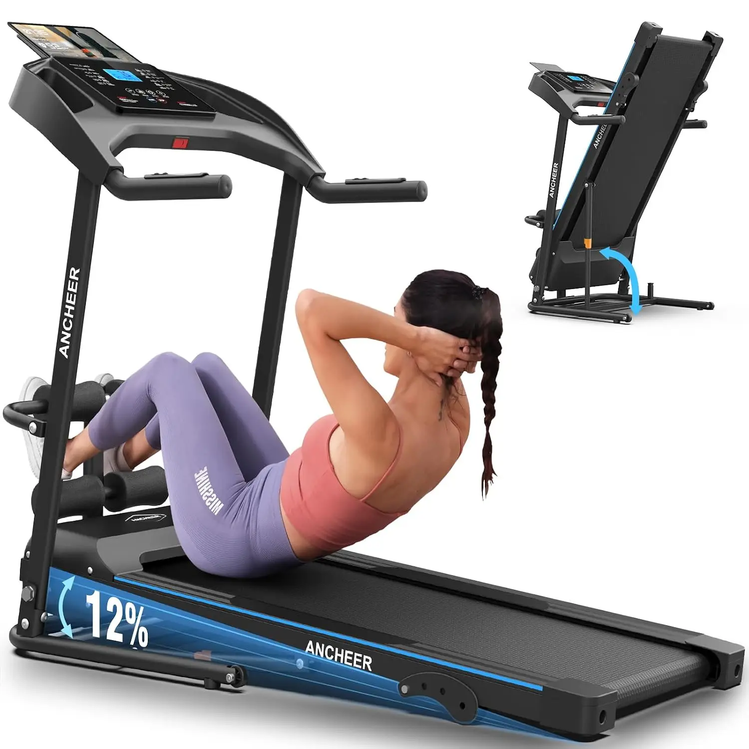 Foldable Treadmill with Sit Up Bench, 2026 Upgrade 3.5HP Portable Treadmills for Home with Incline 350 lbs Capacity,, Custom