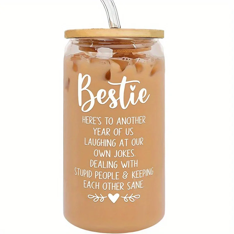

1 pc, Friendship Gift for Women - Ideal for Valentine's Day, and Best Friend's Birthday - 16 oz Glass Jar Mug for Female Friends
