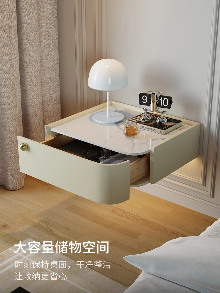 Light luxury wind rock plate suspended bedside cabinet with induction light modern bedside cabinet with storage