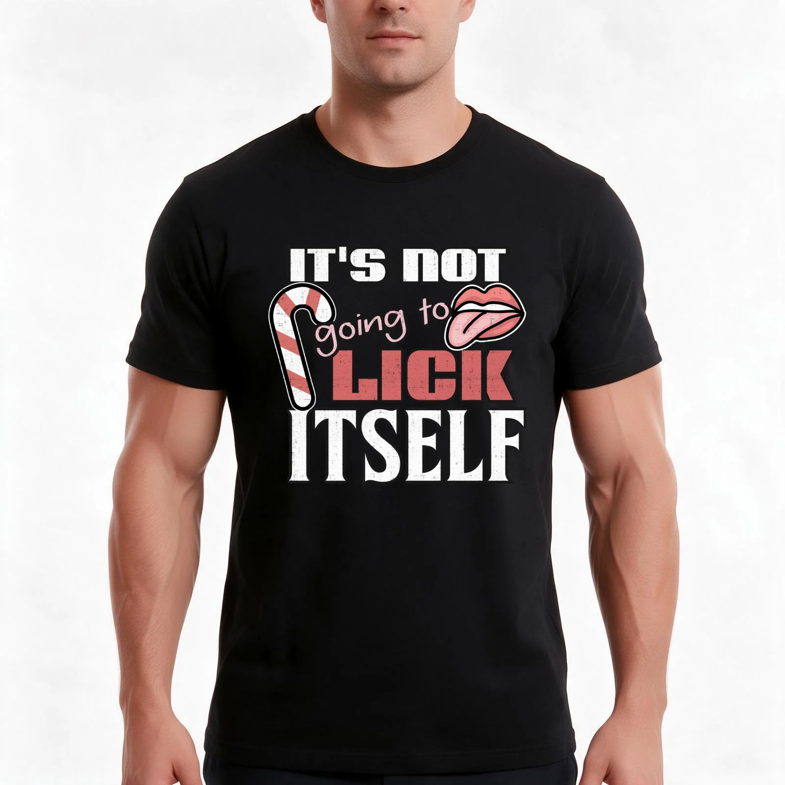 It's Not Going To Lick Itself Candy Cane T-Shirt, Summer Casual Cotton Tee, Oversized Streetwear Tops, Vintage Graphic Print
