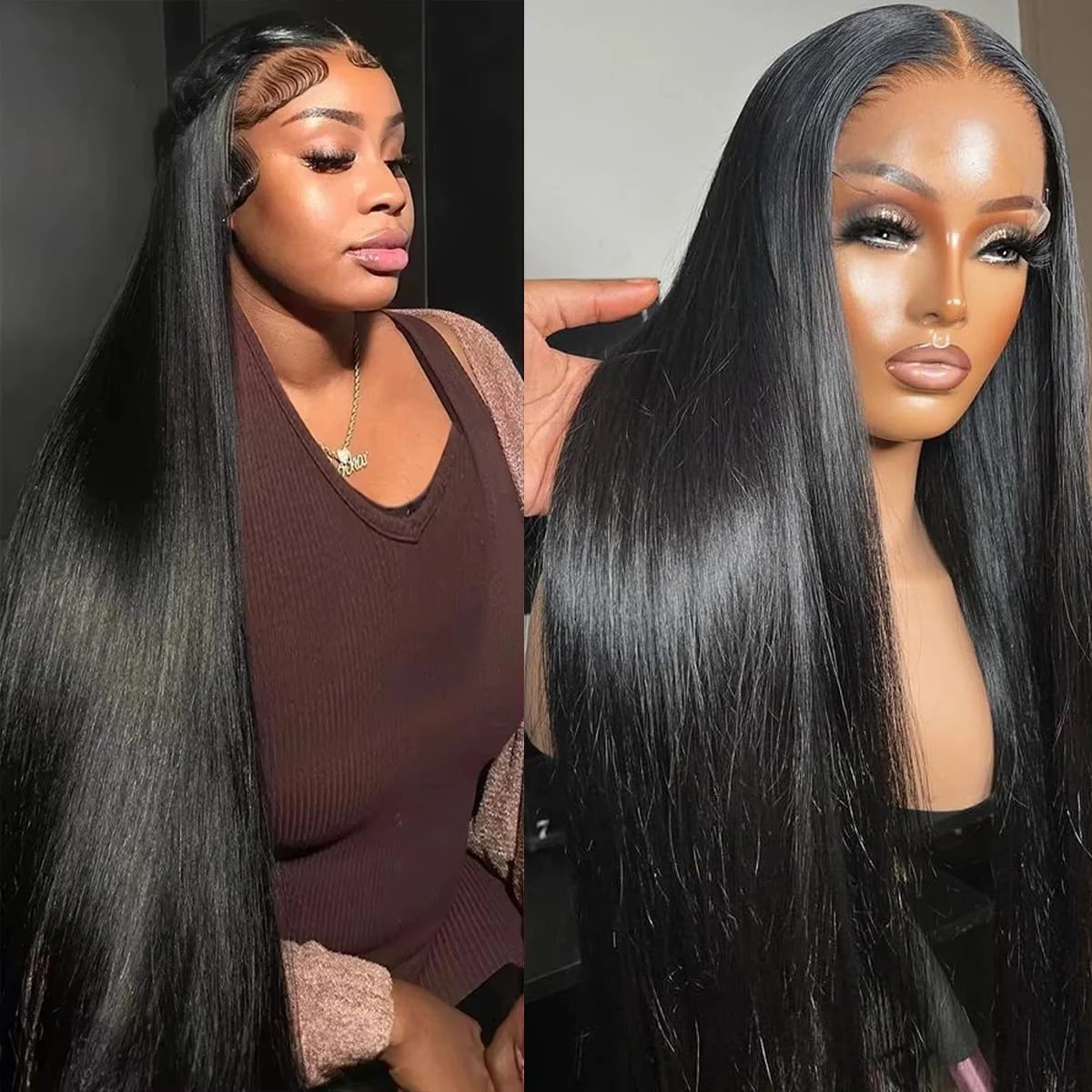 

30-40 Inch HD Transparent Bone Straight Lace Front Wig 13x4 Human Hair 200 Density Brazilian 13x6 Lace Frontal Wigs for Women