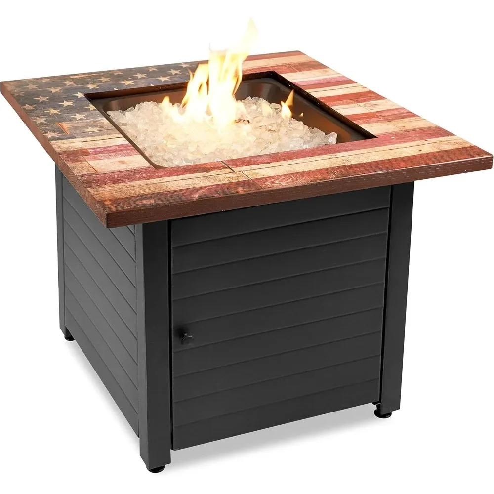 

30" Fire Pit Table, Includes White Fire Glass, Protective Cover, and Hide-Away Door, Square Outdoor Propane Fire Pit Table