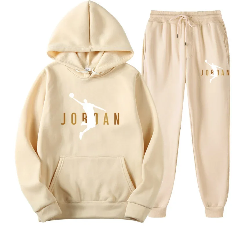 New autumn and winter casual men's set, a fashionable outdoor jogging windproof hooded sweatshirt and pants 2-piece set